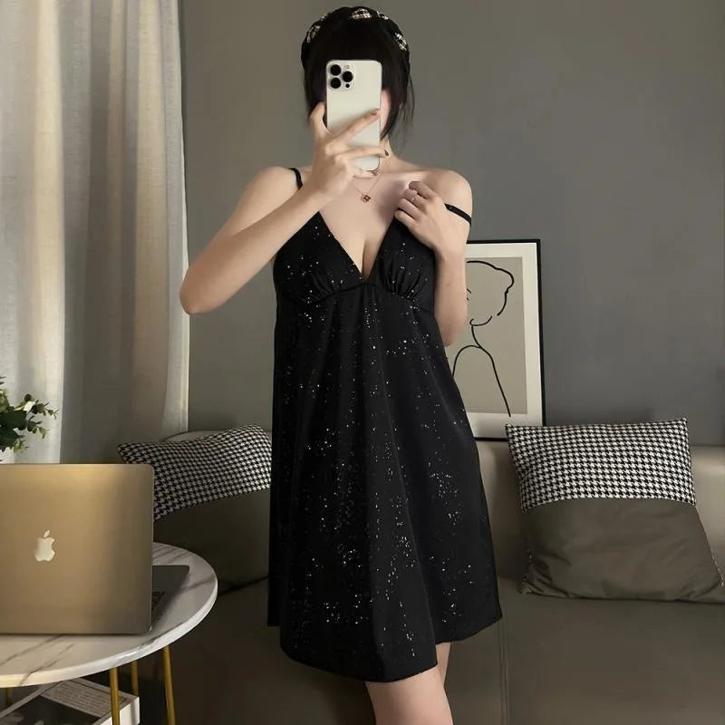 3XL 150kg Plus Size V-neck Suspender Nightgown Women's Summer Homewear Sleeveless Mini Nightdress Lingerie Extra Large Sleepwear