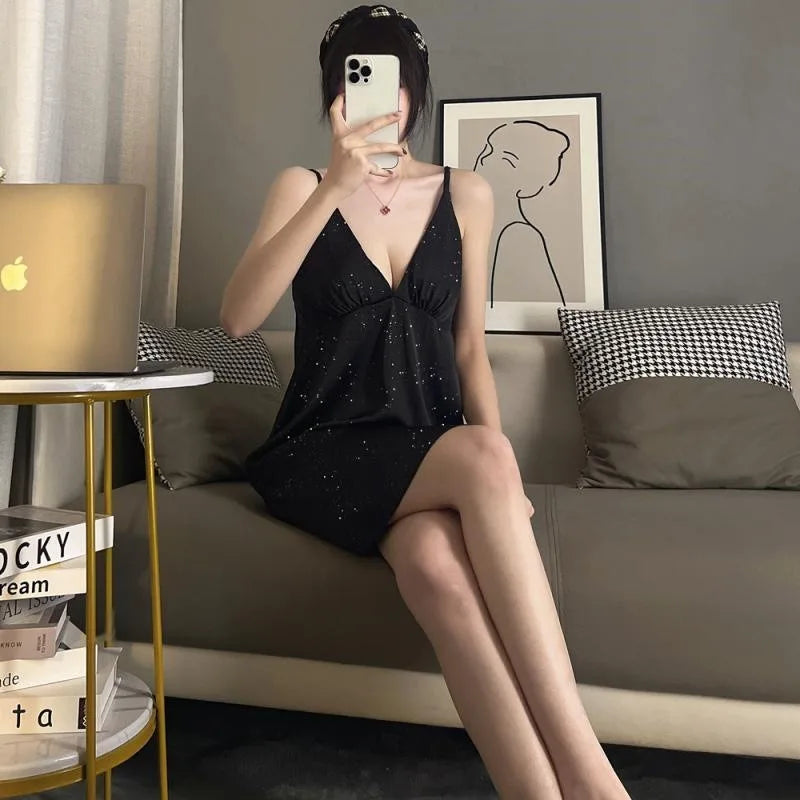 3XL 150kg Plus Size V-neck Suspender Nightgown Women's Summer Homewear Sleeveless Mini Nightdress Lingerie Extra Large Sleepwear