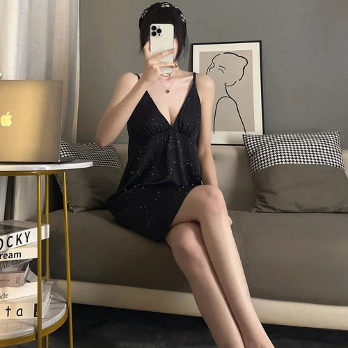 3XL 150kg Plus Size V-neck Suspender Nightgown Women's Summer Homewear Sleeveless Mini Nightdress Lingerie Extra Large Sleepwear